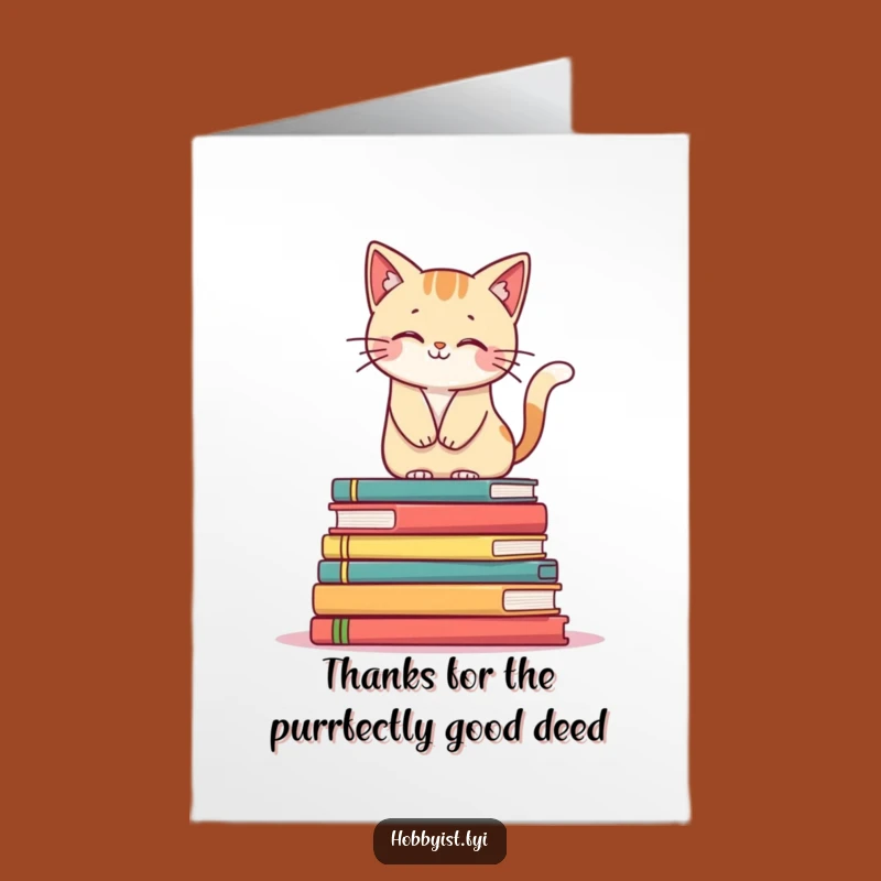 Free Printable Thank You Cat Card - Artistic Book Balance, Humorous Downloadable Gift