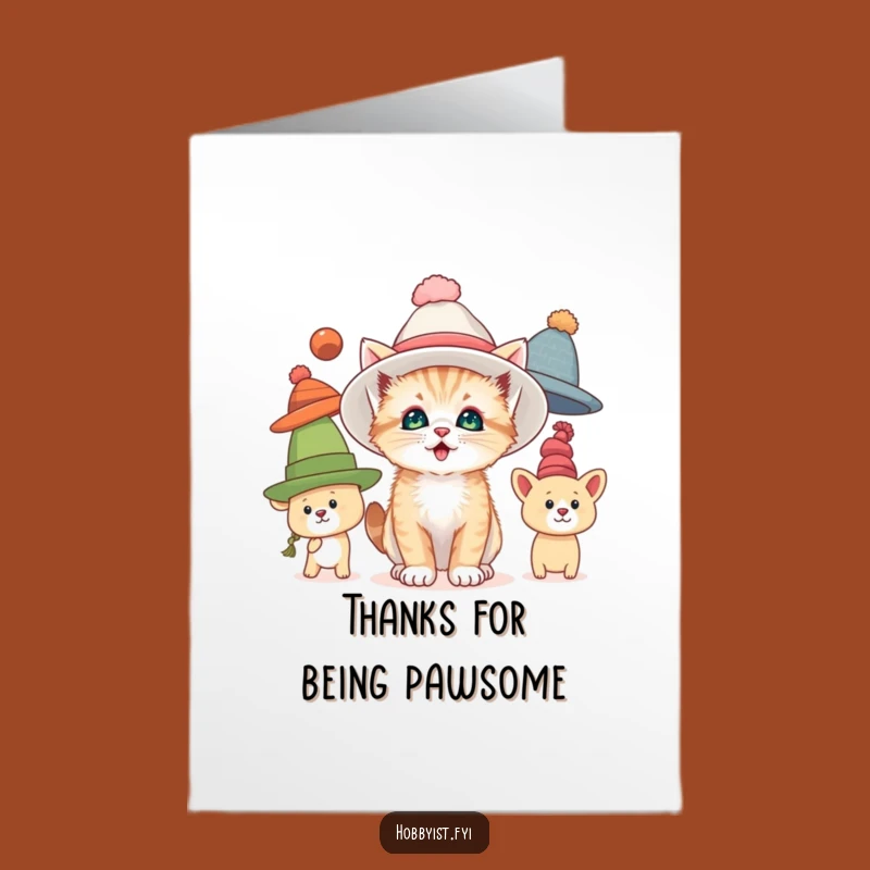 Free Printable Thank You Card: Cute Kitten in Hats for a Sweet Downloadable Gift