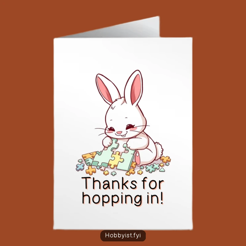 Free Printable Thank You Card: Puzzle Rabbit, Intense Focus, Humorous Downloadable Appreciation Gift