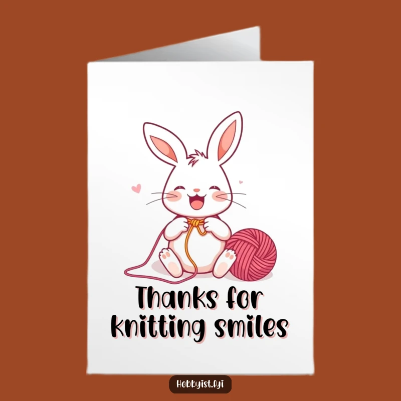 Free Printable Thank You Card: Happy Rabbit Knitter Showing Gratitude with DIY Art