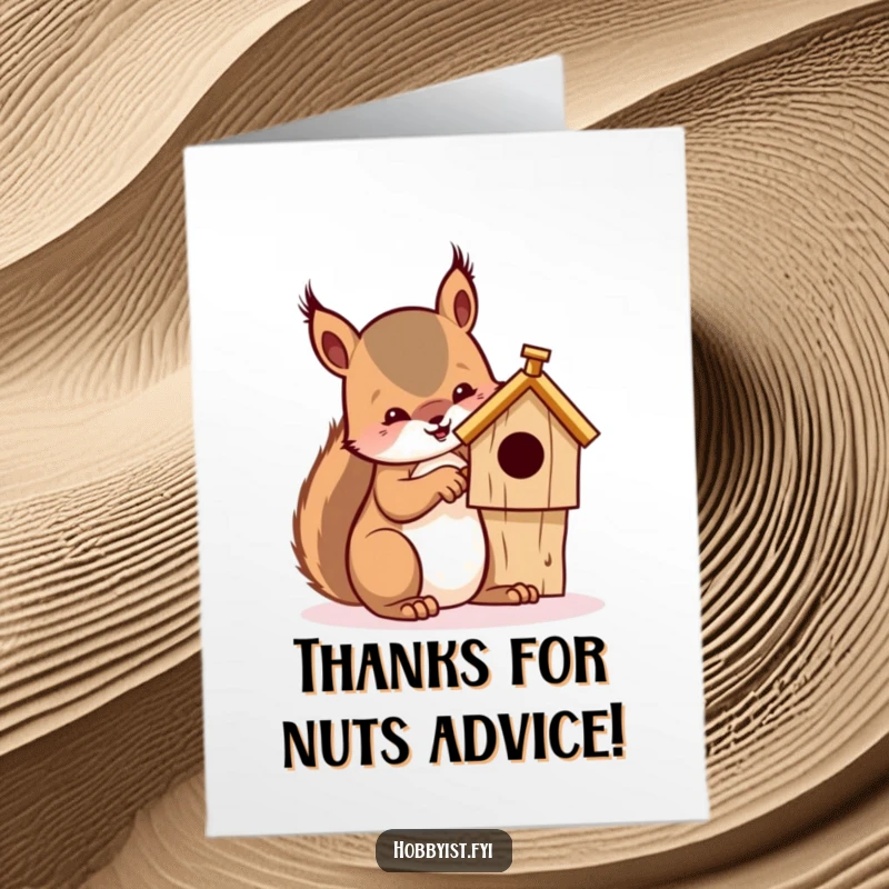 Funny Free Printable Thank You Card: Squirrel pausing whittling to offer thanks, grateful expression, cute animal.