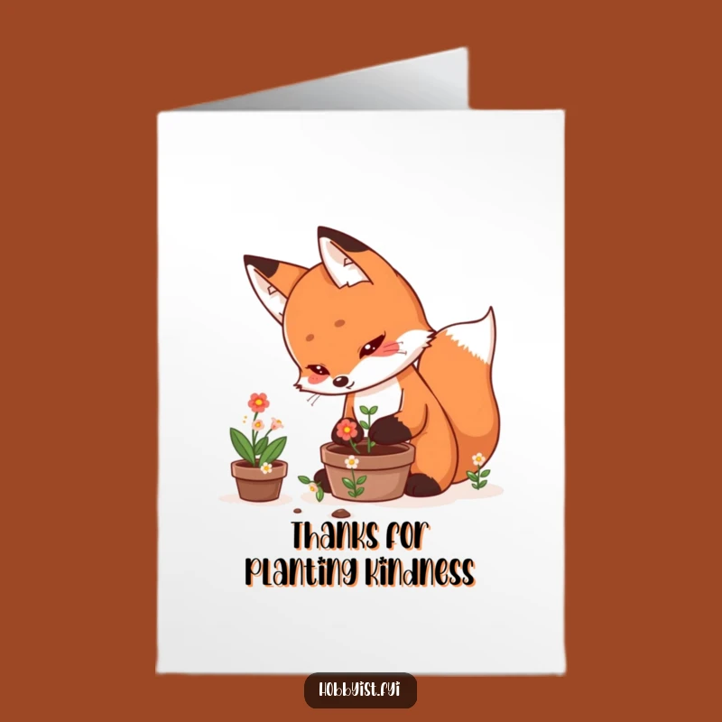 Free Printable Thank You Card: Kawaii Fox's Grateful Blooms, Funny Downloadable