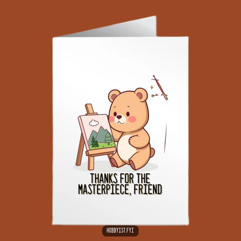Free Printable Thank You Card: Adorable Bear Painter Expressing Gratitude with DIY Art