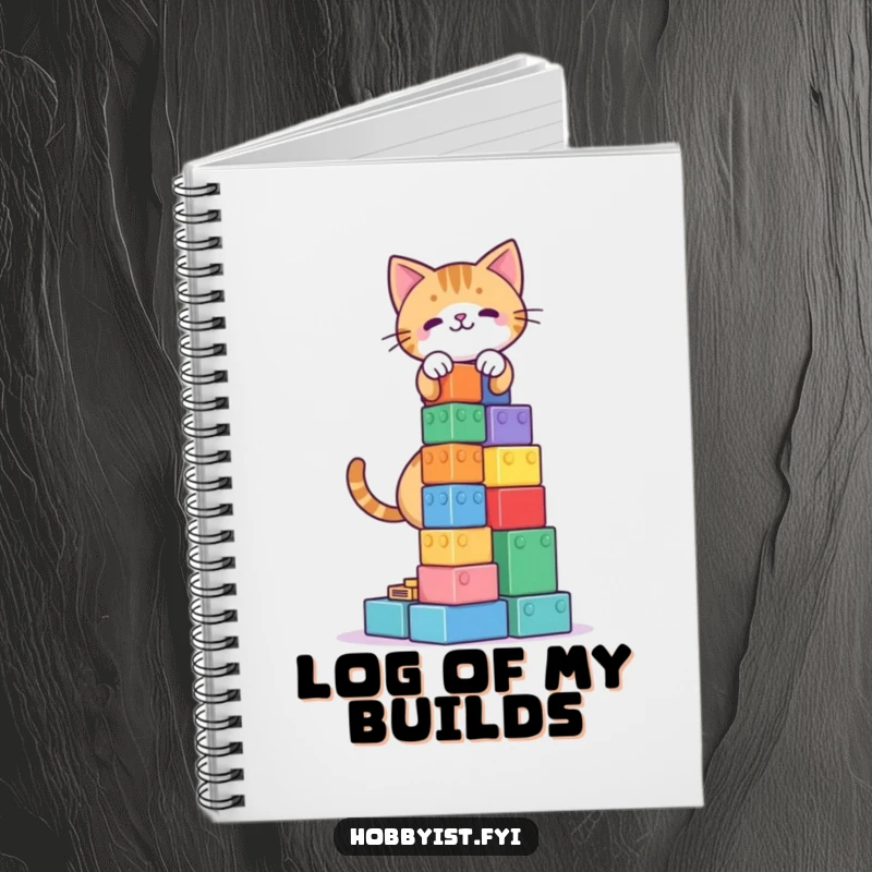 Funny Cat Blocks Tower Notebook: A playful cat building a tall block tower, perfect for jotting down creative thoughts.