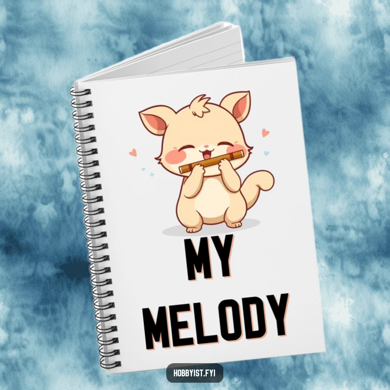 Funny Notebook: A playful creature with a wagging tail enthusiastically plays a miniature flute, inspiring musical thoughts and notes.