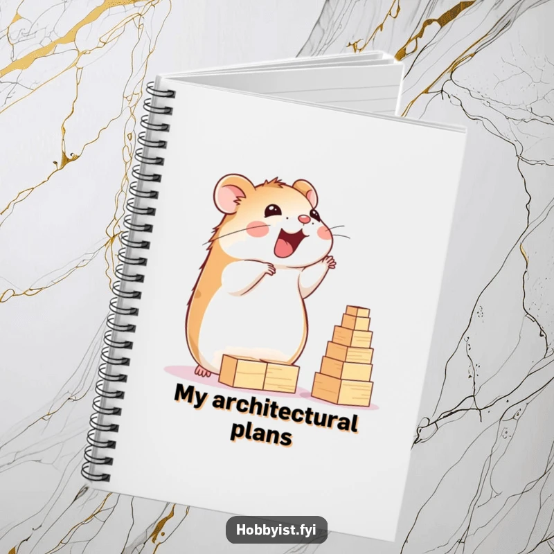 Funny Hamster Notebook: A delighted hamster happily builds a towering structure of tiny wooden blocks, ideal for planning and note-taking, a lovely funny gift.