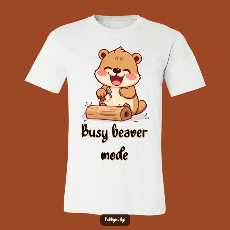Funny Kawaii Beaver T-Shirt: Excited Builder, Tiny Hammer Design