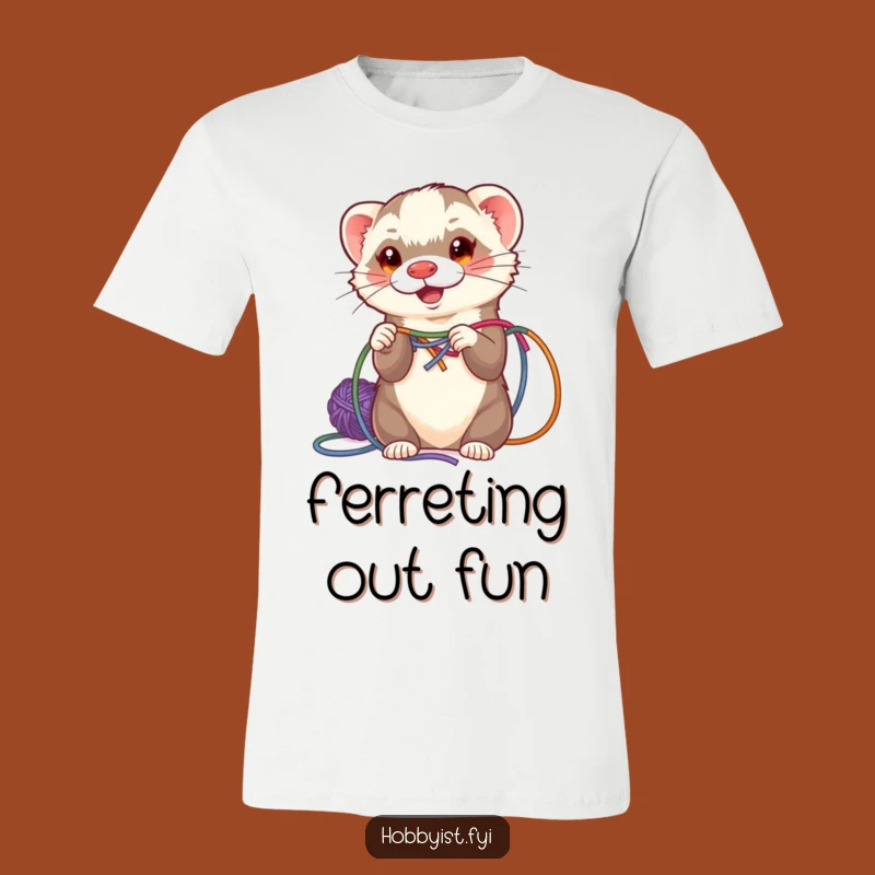 Funny Ferret Weaving T-Shirt - Energetic Graphic Tee for Crafty Souls