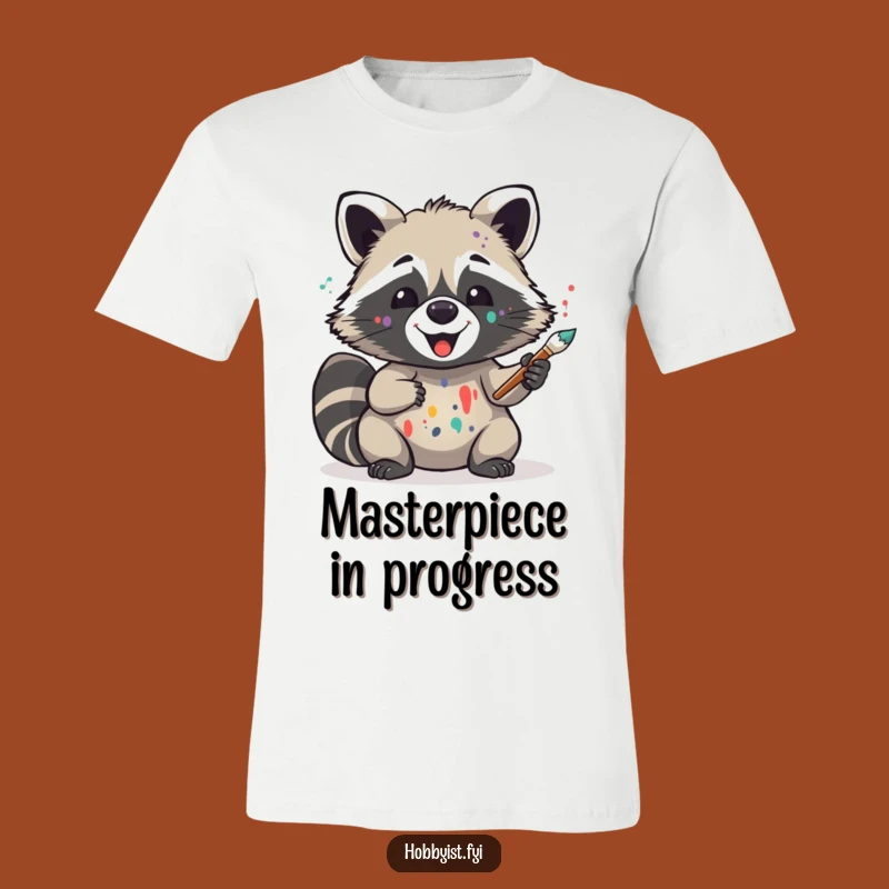 Funny Raccoon Painter T-Shirt - Delighted Artist Critter Wearing Paint Splatters, Fun Gift