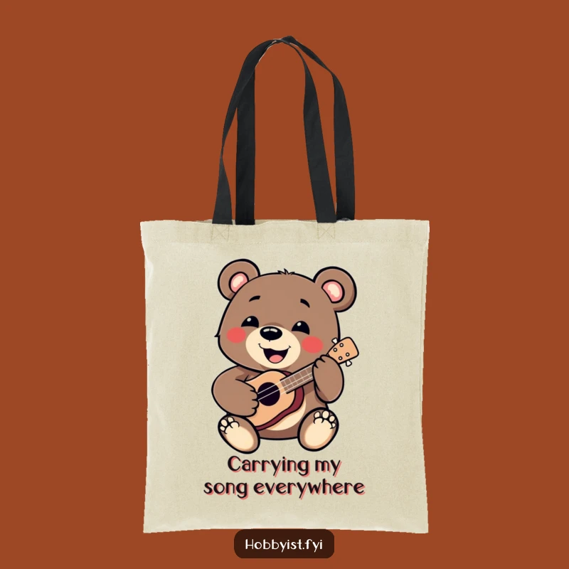 Funny Bear Ukulele Tote Bag: Carry Your Tunes and Humor in Style, Perfect Gift!