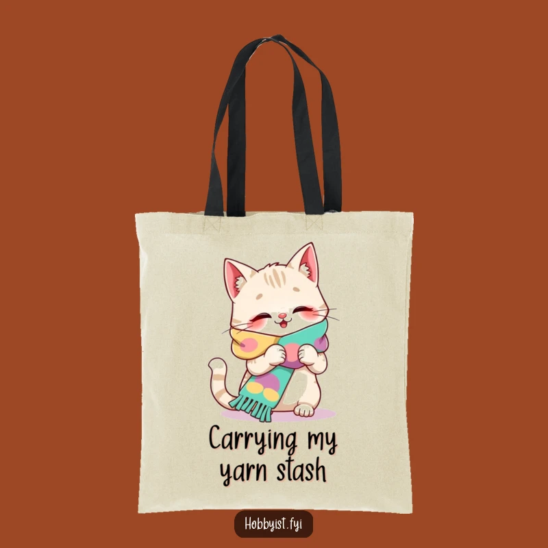 Funny Giggling Cat Knitting Tote Bag - Hilarious Craft Storage Solution