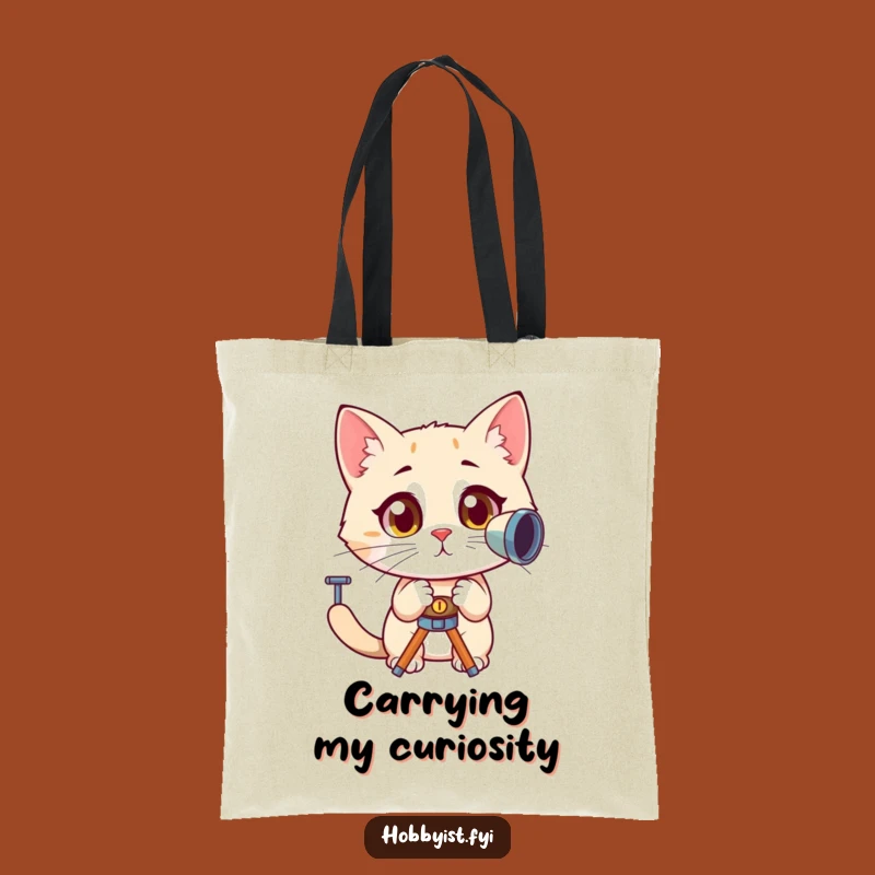 Funny Cat Telescope Tote Bag: Carry Your Curiosity, Great Gift for Pet Lovers