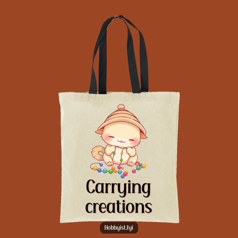Funny Focused Creature Tote Bag: Beading Thread Funny Gift Carrier